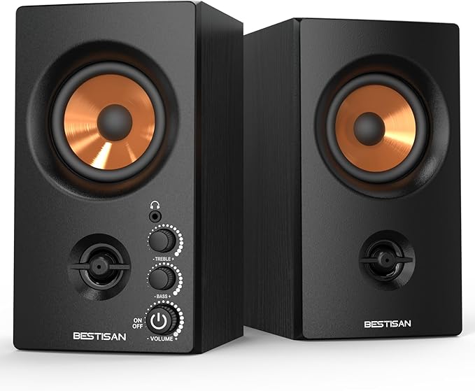 BESTISAN Active Bookshelf Speakers, 50W BT Home Speakers, 3’’ Woofer, 1’’ Silk by BESTISANAudioSpeakers