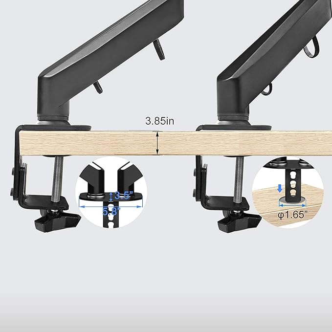 Pholiten Dual Monitor Arm 32inch, Fully Adjustable Gas Spring Monitor Desk - Image 7