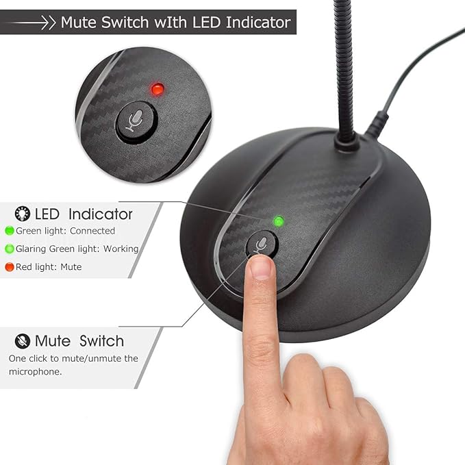 JOUNIVO USB Microphone, 360 Degree Adjustable Gooseneck Design, Mute Button & - Image 4