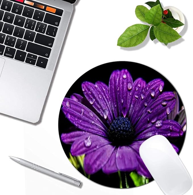 Purple Flower Mouse Pad Round Non-Slip Rubber Mousepad Laptop Office Computer - Image 4