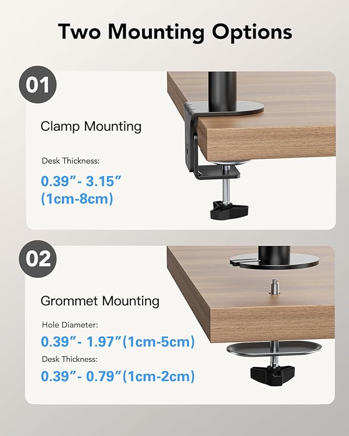 HUANUO Dual Monitor Desk Mount, Heavy-Duty Steel Adjustable Arm - Image 8