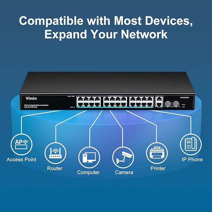 VIMIN 24 Port Gigabit PoE Switch - Image 3