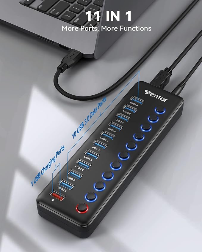 Powered USB Hub, Wenter 11-Port USB Splitter Hub - Image 2