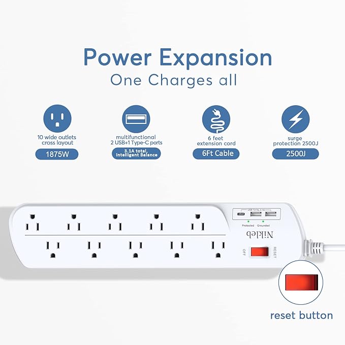 Long Power Strip, Heavy Duty Extension Cord - Image 4