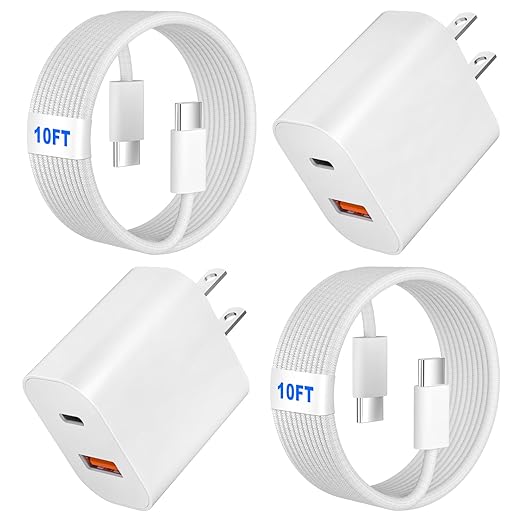Dual Port USB A/C Charger for iPhone 16 Pro 10FT Woven USB C Fast Cable by WILLTOP