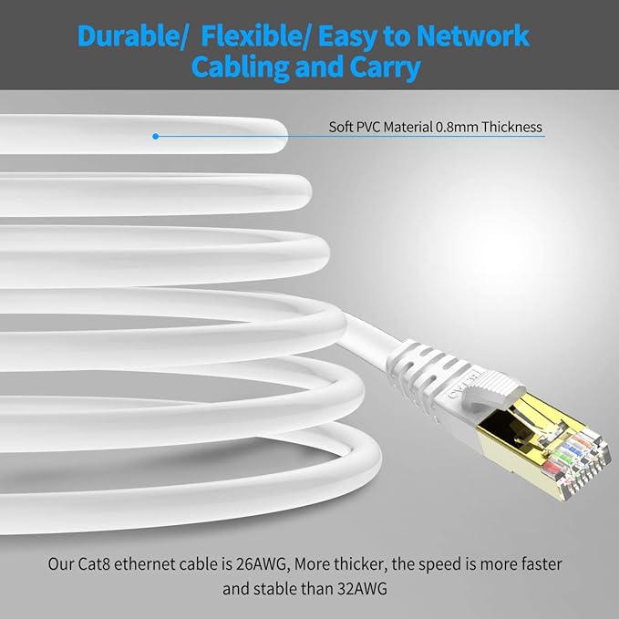 KASIMO CAT 8 Ethernet Cable SFTP Internet Network Patch Cord, Heavy Duty High - Image 6