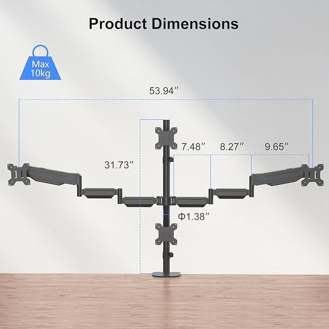 Pholiten Quad 4 Monitor Arm Desk Mount - Image 3