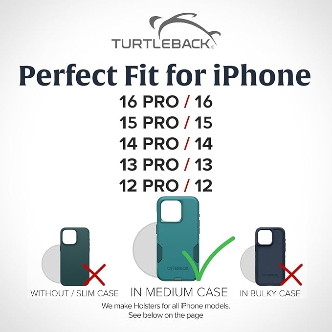 Turtleback Belt Clip for iPhone 16 Pro, 15 pro 14 Pro 13 Pro -Medium- Fits - Image 2