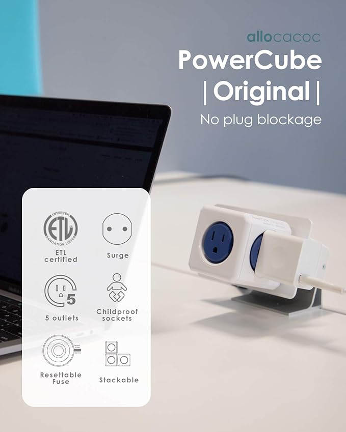 Allocacoc PowerCube Original, 5 Outlets, Wall Plug, Power Charger, Surge - Image 2