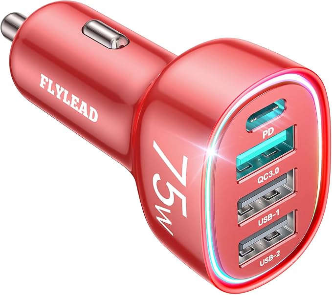 FLYLEAD USB C Car Charger Cigarette Lighter Adapter 75W 4-Port Fast Car Charger - Image 9