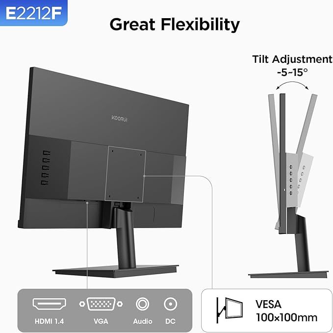 KOORUI 22 Inch Computer Monitor Full HD 1080P 100Hz PC Gaming Screen VA Panel - Image 6