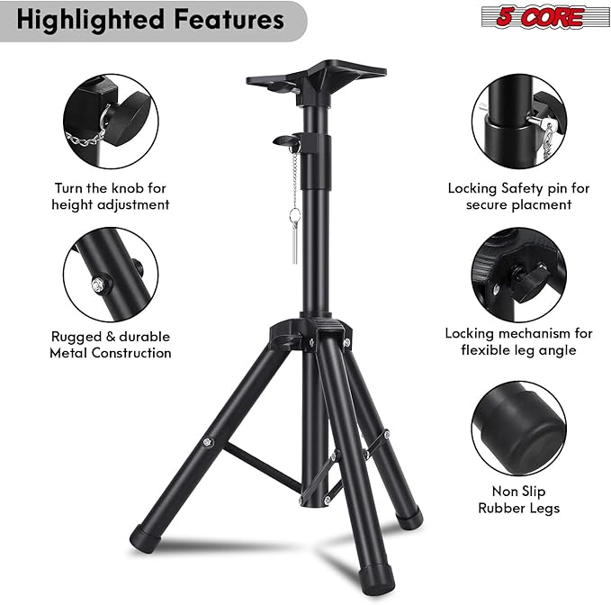 5Core Speaker Stand Tripod Floor Adjustable 24-36 Inch Short DJ Studio Monitor - Image 5