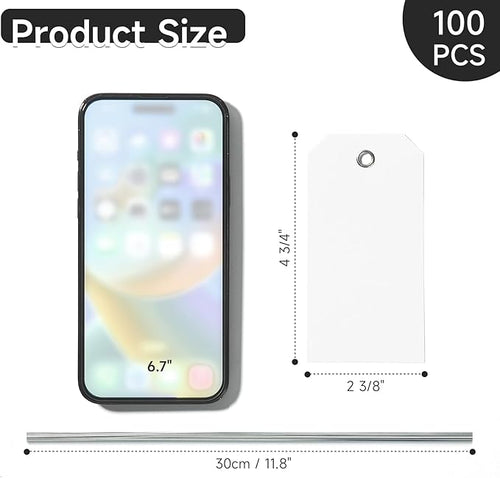 100 White Tags with String - Image 2