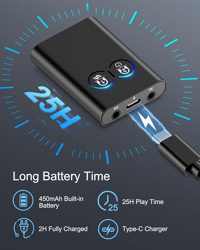 Bluetooth 5.2 Transmitter Receiver, Upgraded 2-in-1 Airplane Wireless Adapter - Image 5