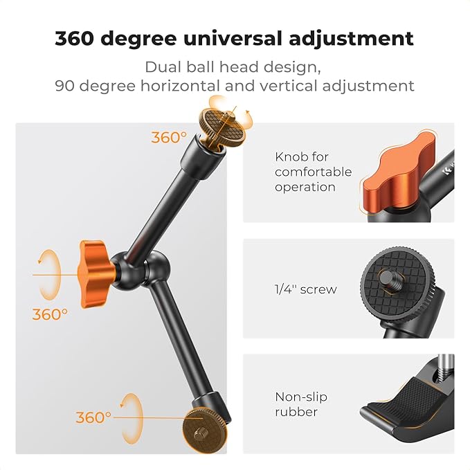 K&F CONCEPT 9.8" Magic Arm Clamp Kit - Image 2