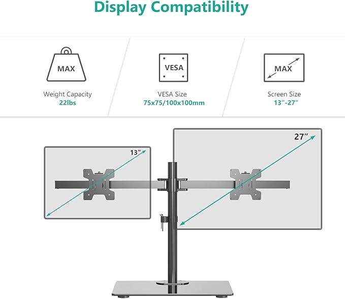 WALI Free Standing Dual Monitor Stand, Height Adjustable Monitor Mount - Image 2