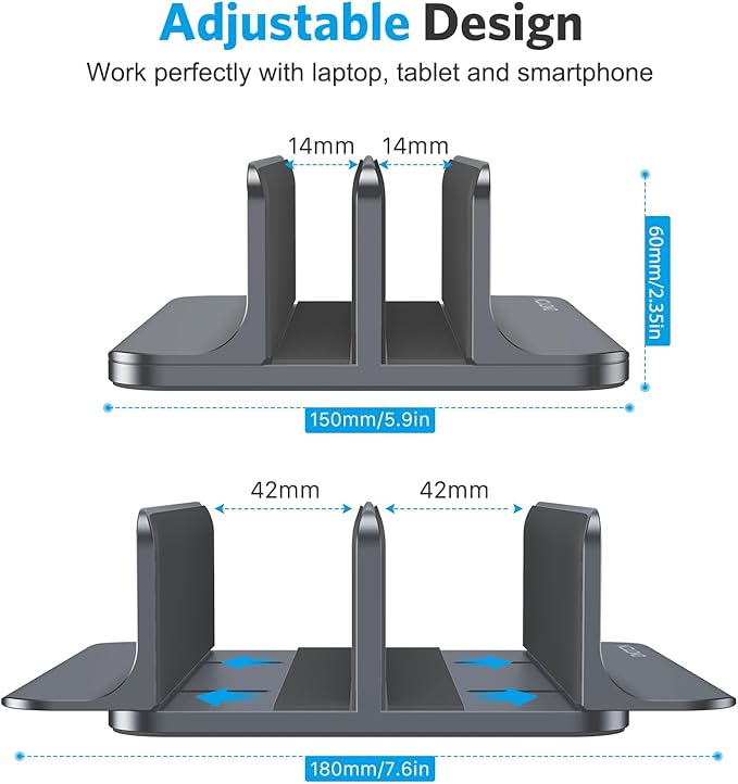 OMOTON Vertical Laptop Stand, Double Desktop Stand Holder - Image 4