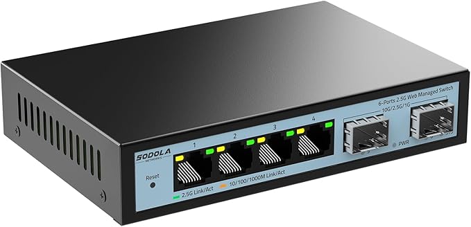 SODOLA 6 Port 2.5G Easy Web Managed Switch, 4 x 2.5G Base-T Ports, 2 x 10G SFP+ by SODOLAPoENETWORKS
