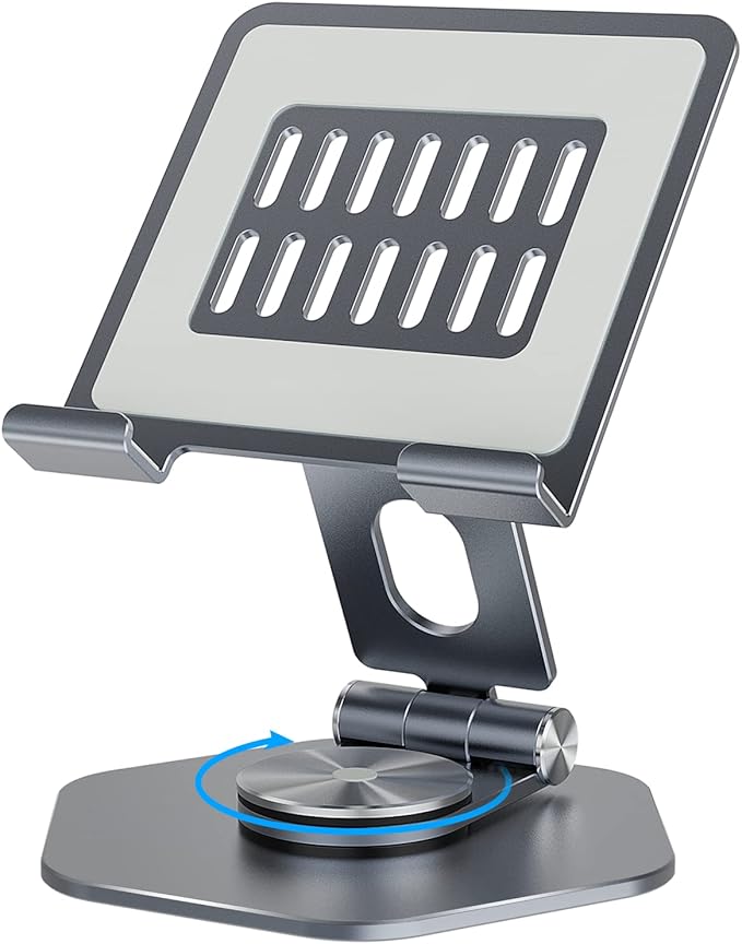 Foldable Aluminum Tablet Stand for Desk, 360° Swivel iPad & Tablet Holder – by SOJUNER