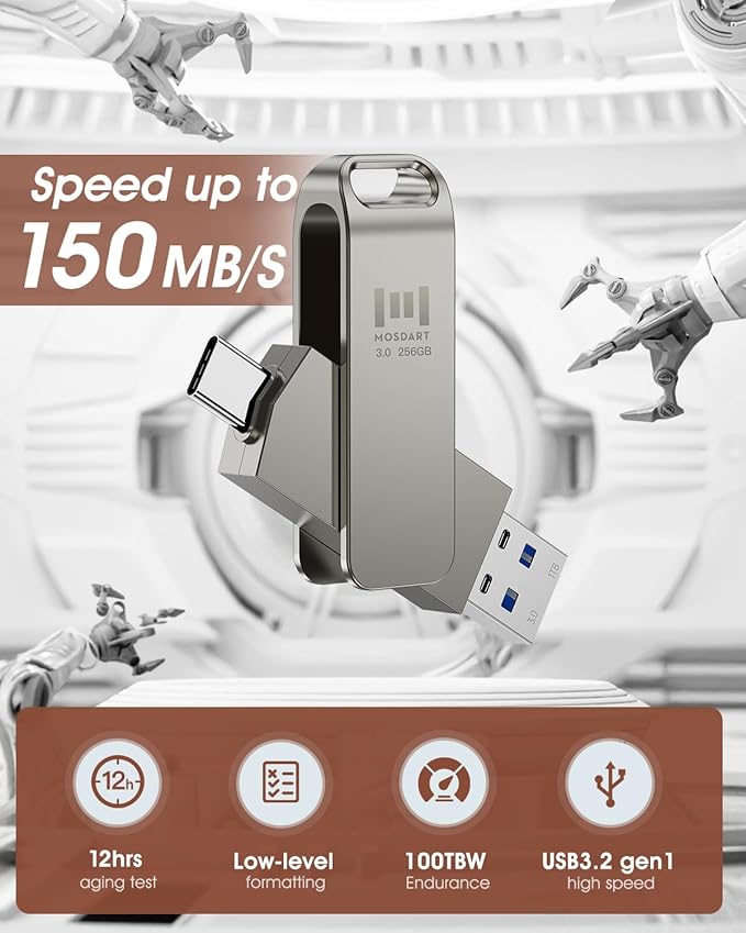 MOSDART 256GB USB3.1 Fast Speed C and A Dual Flash Drive, exFAT Memory Stick - Image 3