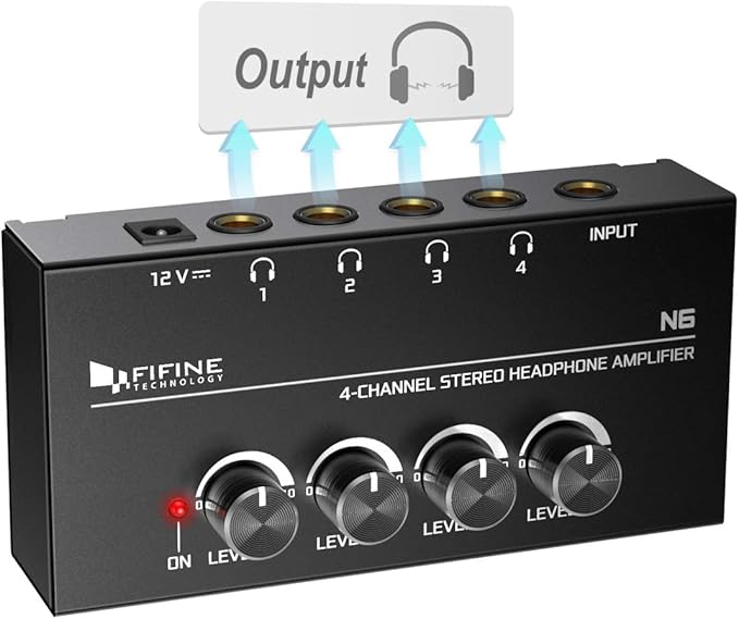 Fifine Headphone Amplifier 4 Channels Metal Stereo Audio Amplifier, Mini by FIFINETECHNOLOGY