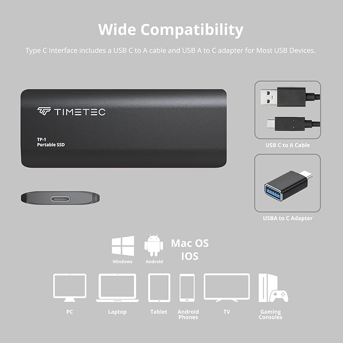 Timetec 1TB Portable External SSD USB3.2 Gen2 Type C Up to 550MB/s Ultra-Light - Image 4