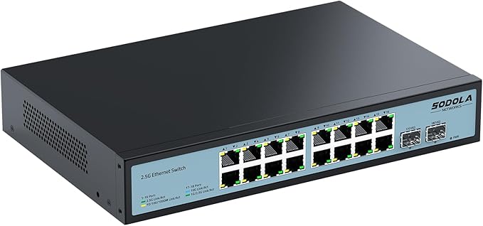 SODOLA 16 Port 2.5Gb Switch Umanaged, 16X 2.5GBASE-T Ports, 2X 10G SFP by SODOLAPoENETWORKS