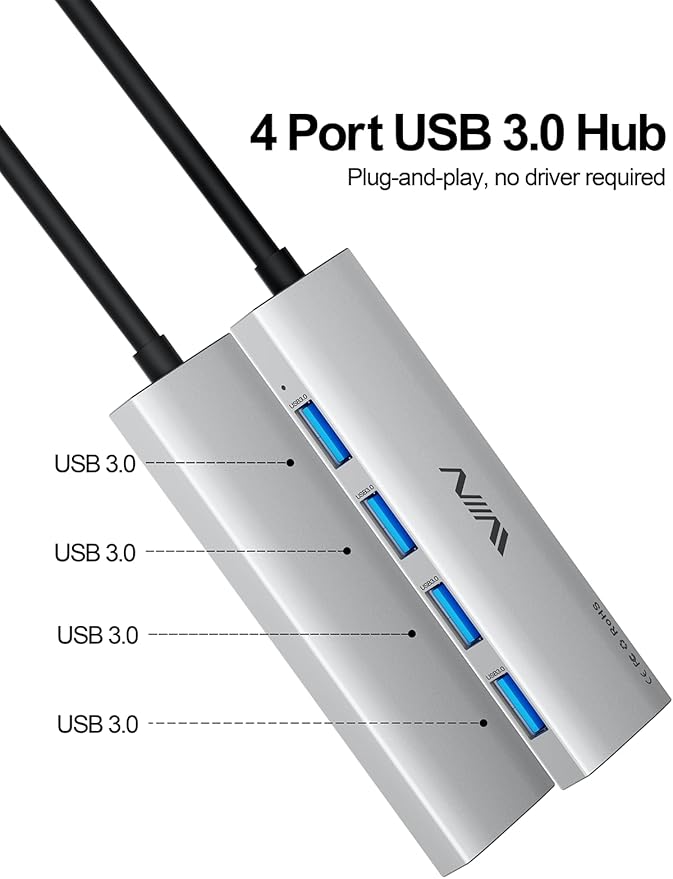 USB 3.0 Hub, 4 Port USB Splitter Extender Portable Adapter Multiport Data Hub - Image 2