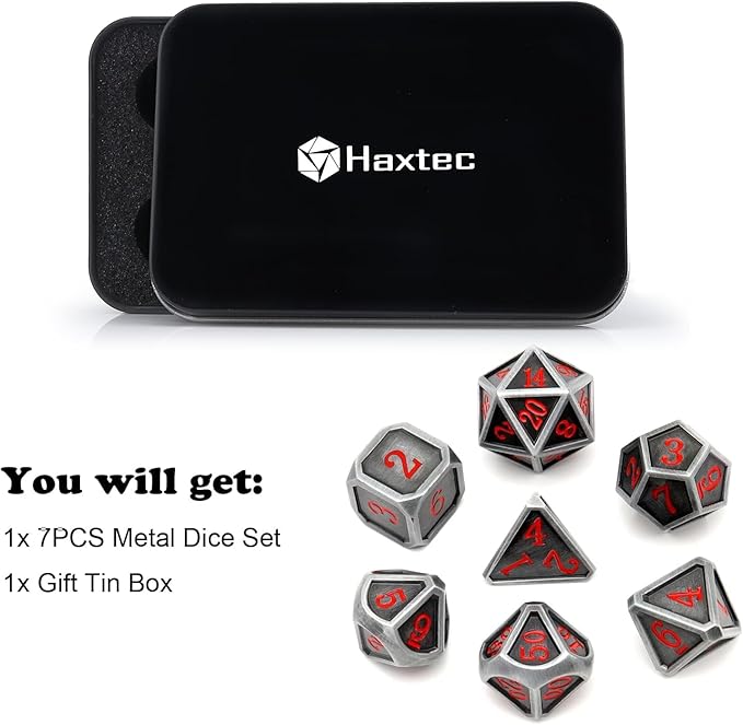 Haxtec Ancient Silver Metal DND Dice Set D&D 7PCS Large Rounded Antiue Iron RPG - Image 4