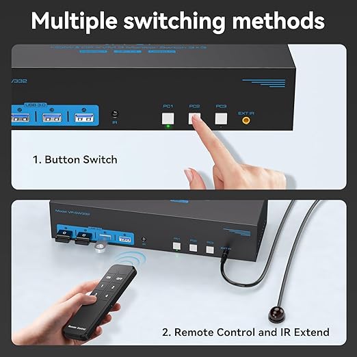 4K144Hz HDMI + 2 Displayport KVM Switch 3 Monitors 3 Computers 8K USB 3.0 KVM - Image 4