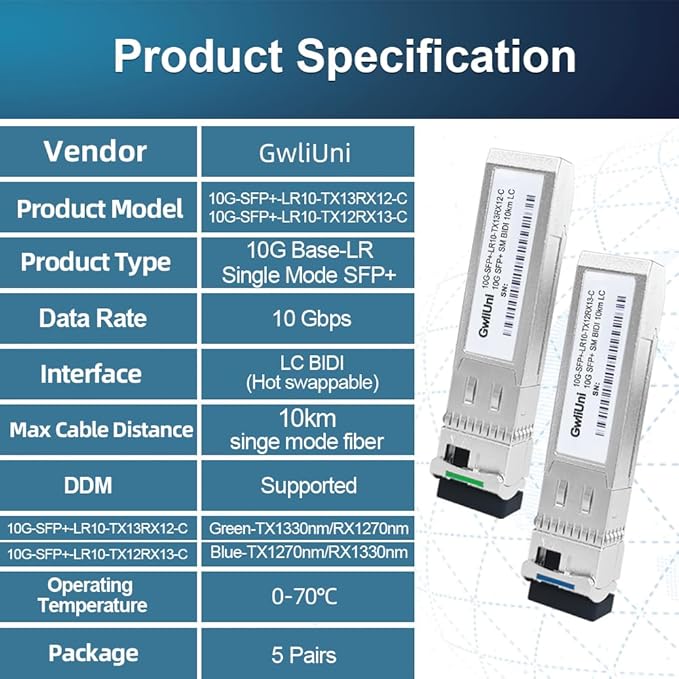5 Pairs 10G BIDI SFP+ Single Mode Fiber Module Network Transceiver, LR SM - Image 7