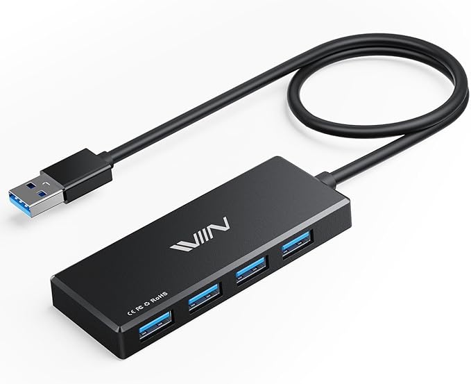 USB 3.0 Hub, 4 Port USB Splitter Extender Portable Adapter Multiport Data Hub by IVIIN