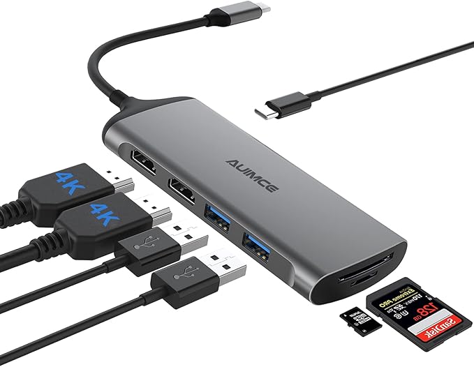 USB C Docking Station Dual Monitor, 7-in-1 Laptop Dock by Auimce