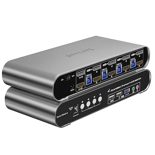 4 Computers 2 Monitors Automatic KVM Switch, HDMI 4k@60Hz + DP 8K 30Hz 4K@144Hz by Terived