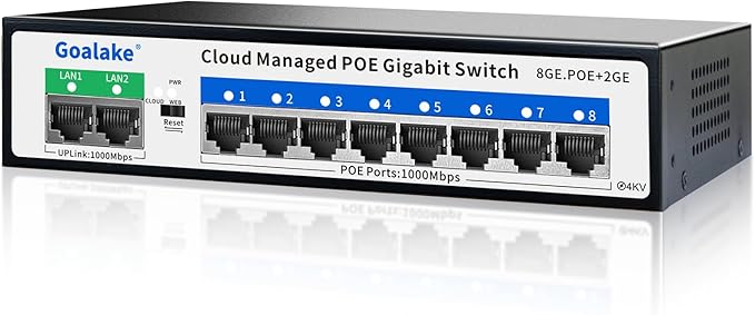 Poe Switch, 10 Ports Gigabit PoE Switch, Cloud Managed Gigabit Ethernet Switch by Goalake