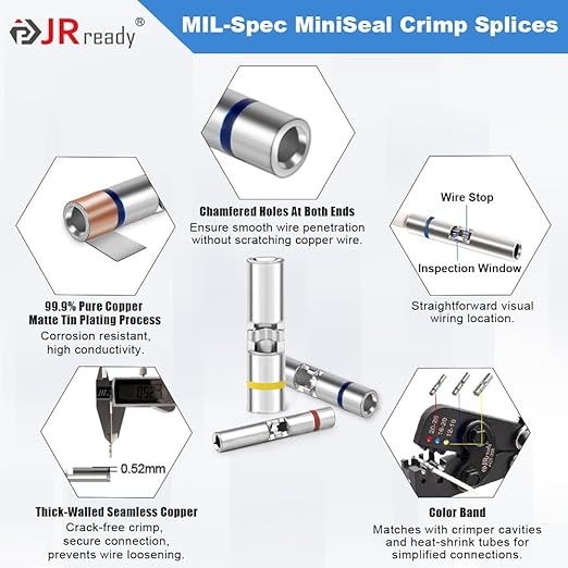 JRready ST6488-20-100 Heat Shrink Butt Splice Connectors 100 Sets 26-20AWG Butt - Image 3