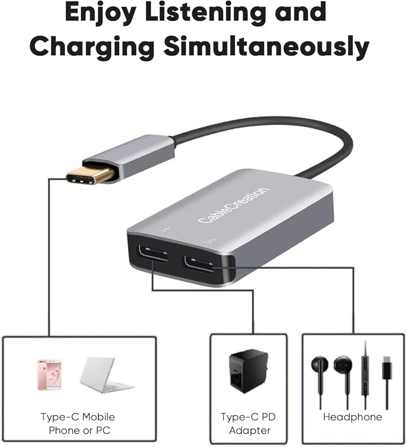 CableCreation USB Type C Splitter, 2-in-1 USB C Audio Adapter and PD Fast - Image 5