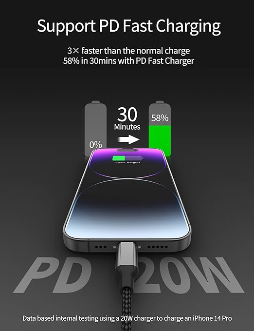 1ft USB C to Lightning Cable Short, 12inch Nylon Braided Type C to Lightning - Image 2
