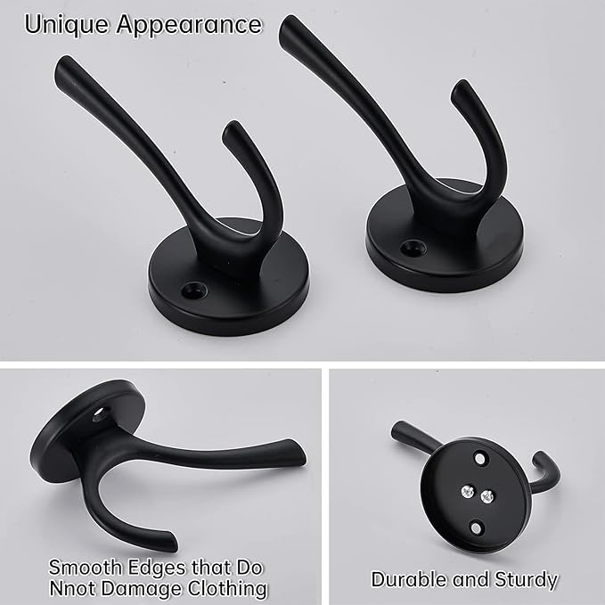 4 Packs Black Coat Hooks, Decorative Double Prong Metal Closet Hooks - Image 4