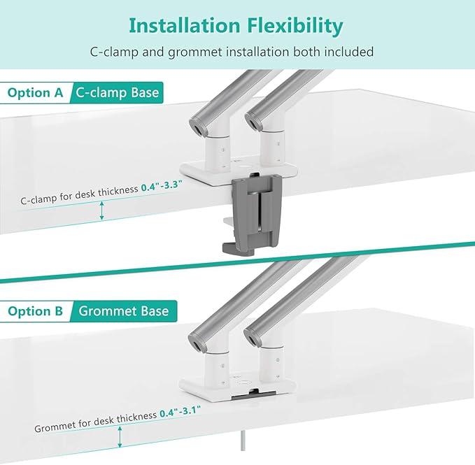 WALI Dual Monitor Stand White Monitor Arms - Image 6