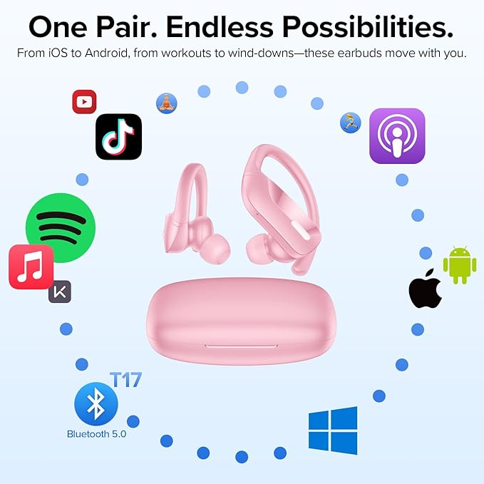 OCC Wireless Ear Hook Sport Earbuds, IPX5 Waterproof, 80H Playtime Earphones - Image 7