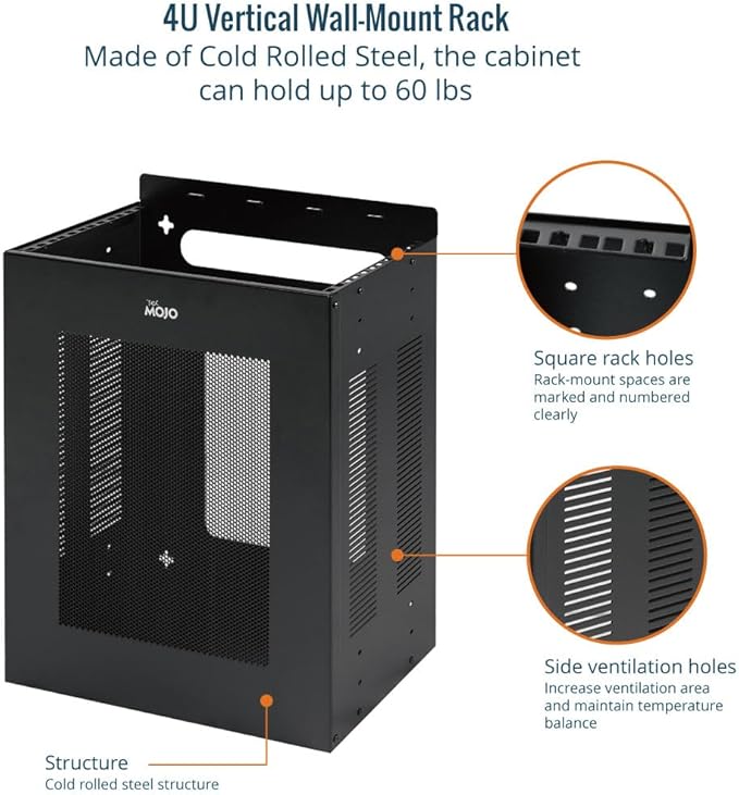 Tecmojo 4U Server Rack, Vertical/Horizontal Wall Mountable Rack - Image 3