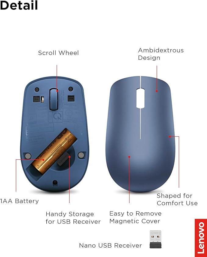 Lenovo 530 Wireless Mouse with Battery, 2.4GHz Nano USB, 1200 DPI Optical Sensor - Image 6