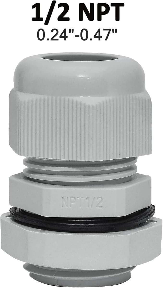 10 Pcs 1/2" NPT Nylon Cable Glands, IP68 Waterproof Adjustable Cord Grip Cable - Image 2