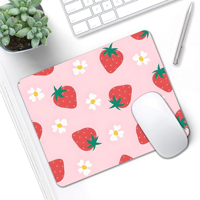Mouse Pad, Cute Daisy Pink Strawberry Mouse Pads - Image 5