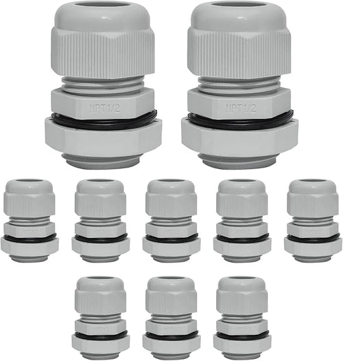 10 Pcs 1/2" NPT Nylon Cable Glands, IP68 Waterproof Adjustable Cord Grip Cable by Bonsicoky
