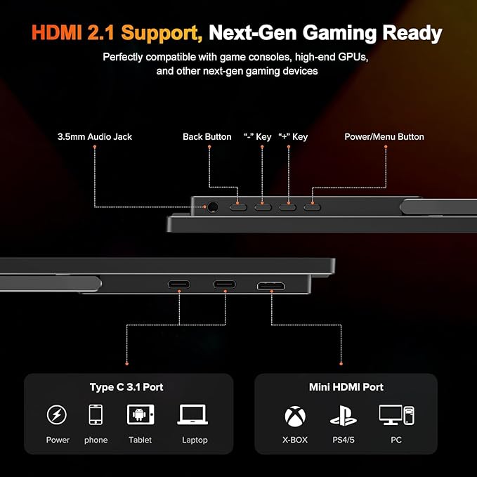 UPERFECT 2.5K 240Hz QLED Portable Monitor, Adaptive Sync HDMI 2.1 External - Image 8