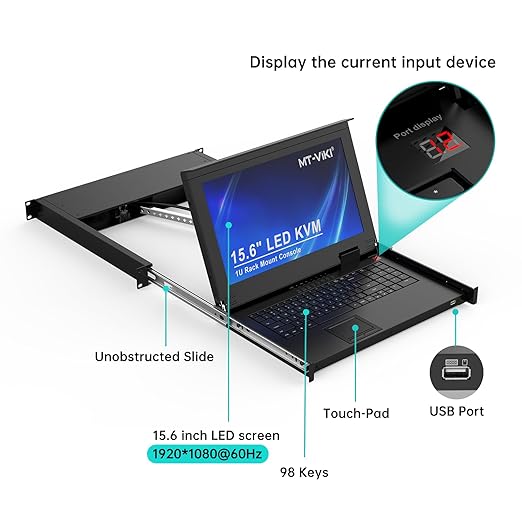 MT-VIKI 16-Port HDMI LCD KVM Console, 1U Rack Mount - Image 7