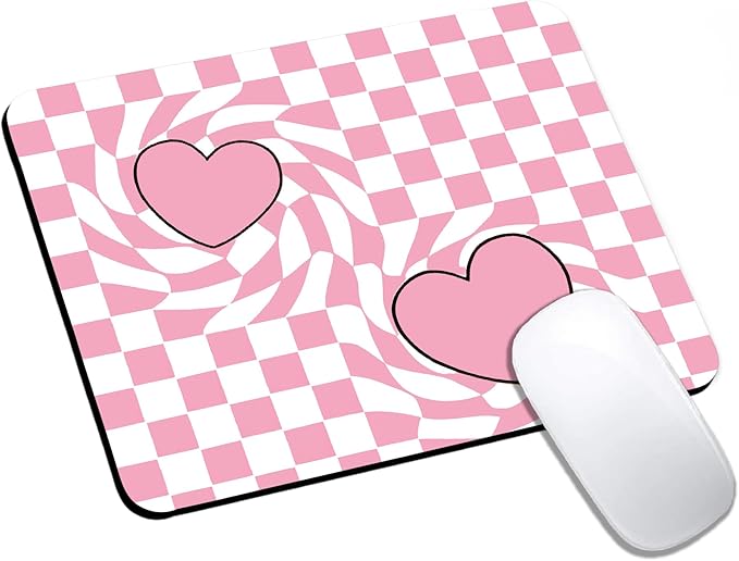 Mouse Pad, Cute Pink Checkered Heart Mouse Pads by HUOCAIREN
