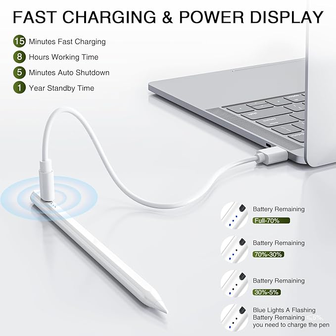 Stylus Pen for iPad 2018-2025, Fast Charging Magnetic Pencil - Image 3